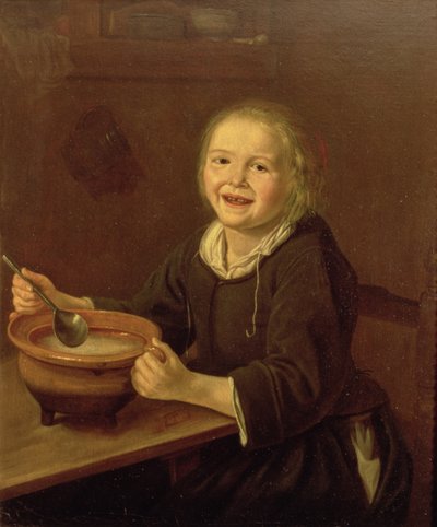 お粥を食べる少年（キャンバスに油彩） 作： Reynier Fransz Hals