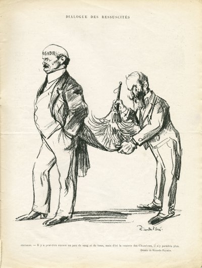 リカルド・フローレス（1878-1918）によるイラスト（Le Rire誌、09/05/14） - レッスキュテスの対話 - モロッコ、アガディール、チェッカルディ 作： Ricardo Flores