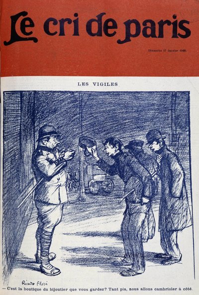 リカルド・フローレによる「自警団と強盗」-1909年1月17日の「パリのクリー」。 作： Ricardo Flores
