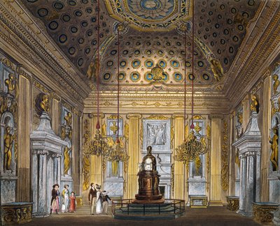 ドーム型の部屋、トーマス・サザーランド（1785-1838）のエングレーヴィング、リチャード・キャタモール（1795-1858）のデザインに基づく、『王室邸宅の歴史』より。 作： Richard (after) Cattermole