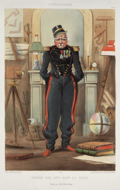 フランス1864年-天才的な上級士官」 ドラネールが描いて彫ったカラーリトグラフのシリーズ「Types Militaires」の1つ。 作： John Pardon