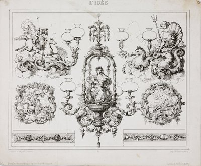 ガスまたはオイルシャンデリア、パリ、フランス、1860年頃 作： John Pardon