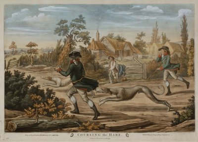 1796年に出版されたBowles & Carver社のために印刷された「Coursing the Hare」(メゾチント) 作： Richard (after) Dighton