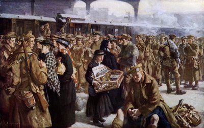 ヴィクトリア駅、第一次世界大戦、フランスに向けて出発（カラーリソ） 作： Richard (after) Jack