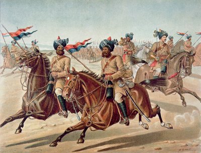 1880年代の英印軍、第10ベンガル・ランサーズの偵察隊（フィールドサービスキット）（カラーリトグラフ 作： Richard (after) Simkin