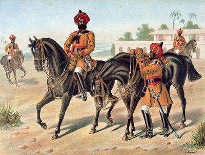 第1ベンガル騎兵隊、レビューオーダー、1880年代のアングロ・インディアン軍（カラーリトグラフ 作： Richard (after) Simkin
