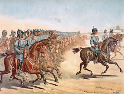 第3マドラス軽騎兵隊、閲兵式、1880年代の英印軍（カラーリトグラフ 作： Richard (after) Simkin