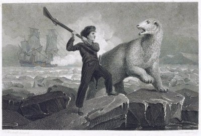 若き日のホレイショ・ネルソン（1758-1805）は、1773年に北極探検に参加した際、氷上でホッキョクグマと戦った。 作： Richard (after) Westall