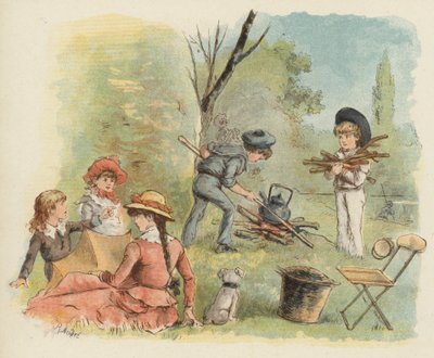 ピクニックの準備をする子供たち（カラーリトグラフ 作： Richard Andre