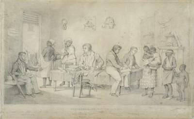 奴隷事務所の保護者、トリニダード、1833年頃（織り紙にグラファイト） 作： Richard Bridgens