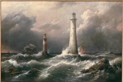 エディストーン灯台から離れたHMSロードワーデン 作： Richard Brydges Beechey
