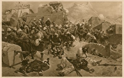 第二次アングロ・アフガン戦争のカンダハルの戦いで、グンディ・ムラ・サヒブダッドを襲撃する第92高地隊と第2ガーカス。 作： Richard Caton II (after) Woodville