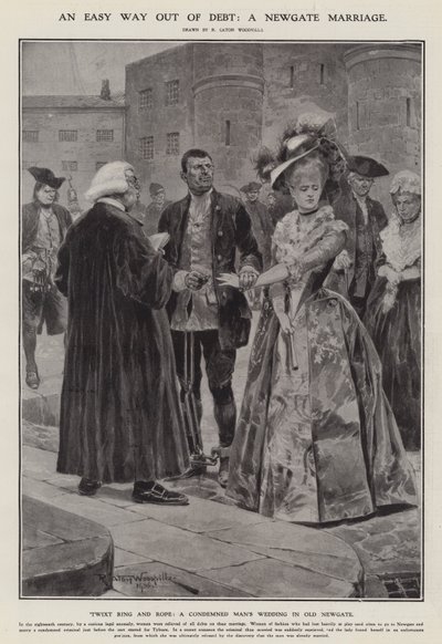 借金から逃れるための簡単な方法：ニューゲートの結婚（リトグラフ 作： Richard Caton II (after) Woodville