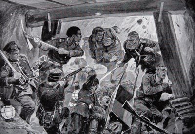 日露戦争：旅順の土塁での手に汗握る戦い（「国民の歴史」からの挿絵）（リトグラフ 作： Richard Caton II (after) Woodville