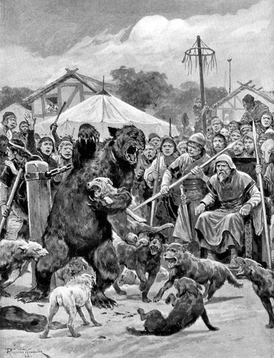 サクソン時代のクマの餌、c1920。 作： Richard Caton II Woodville