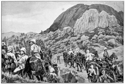 1900年1月24日、第二次ボーア戦争、スピオンコップへの攻撃に向かうイギリスの大砲 作： Richard Caton II Woodville