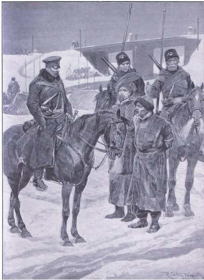 カッシーズから発見された日本のスパイの逮捕、カッセルの日露戦争第1巻のイラスト、1900年頃 作： Richard Caton Woodville