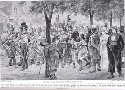 ケープタウンに進軍するイギリス軍、「ハッチンソンのイギリス国民の物語」のイラスト 作： Richard Caton Woodville