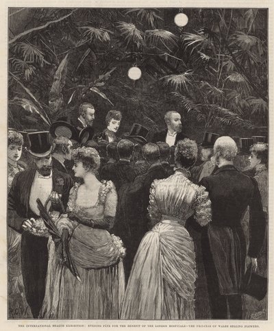 ロンドン病院の利益のための夜の祭典-花を売るプリンセスオブウェールズ 作： Richard Caton Woodville