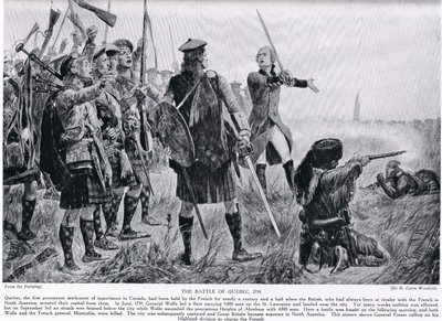 ケベックの戦い、1759、「ハッチンソンのイギリス国民の物語」、1923年頃のイラスト 作： Richard Caton Woodville
