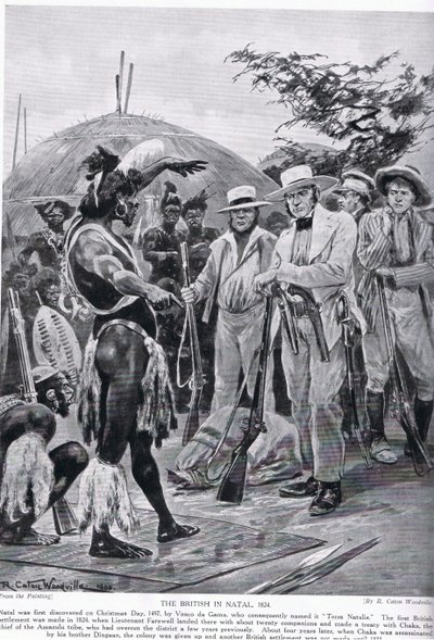 1824年のナタールのイギリス人、「ハッチンソンのイギリス国民の物語」のイラスト 作： Richard Caton Woodville