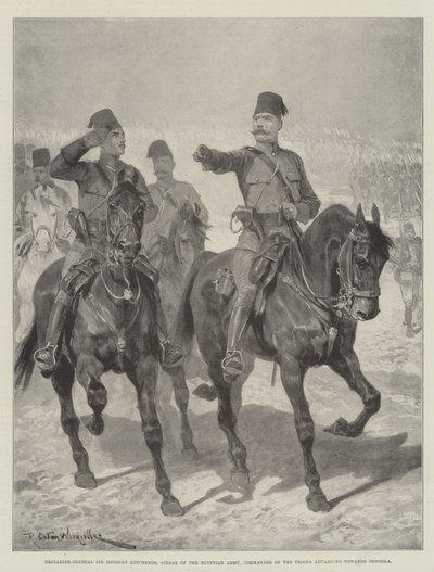 准将、ハーバートキッチナー卿、エジプト軍のサーダー、ドンゴラに向かって前進する軍の指揮官 作： Richard Caton Woodville junior