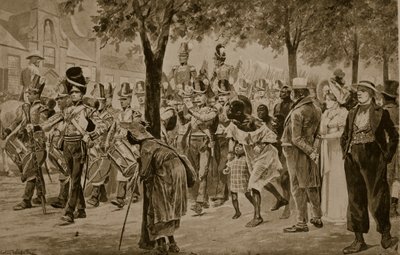 1814年、ケープタウンに進軍するイギリス軍、「ハッチンソンのイギリス国民の物語」、1923年頃のイラスト 作： Richard Caton Woodville junior
