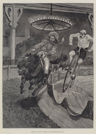 農業ホールでの馬と自転車コンテスト 作： Richard Caton Woodville junior