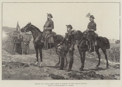 チューリッヒ湖のホルゲンにあるスイス軍団のレビュー 作： Richard Caton Woodville junior