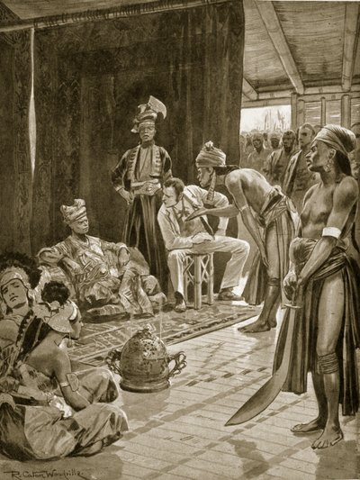 1842年、ボルネオのジェームズブルック卿、「ハッチンソンのイギリス国民の物語」からの挿絵、1923年頃 作： Richard Caton Woodville junior