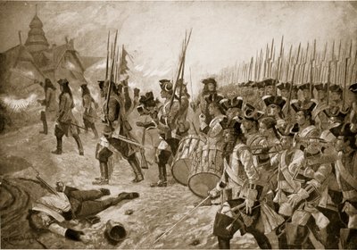 ブレナムの戦い：村を襲撃、「ハッチンソンのイギリス国民の物語」のイラスト、1923年頃 作： Richard Caton Woodville junior