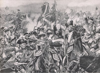 ミンデンの戦い、1759年8月1日、イギリス海陸戦争、1915年のイラスト 作： Richard Caton Woodville junior