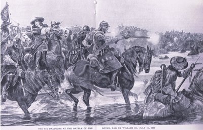 1690年7月1日のボインの戦い、イギリスの陸と海の戦い、1915年のイラスト 作： Richard Caton Woodville junior