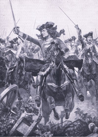 1708年7月11日のオーデナルドの戦いでのマールボロ公爵、陸と海でのイギリスの戦い、1915年のイラスト 作： Richard Caton Woodville junior