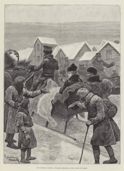 ロシアの飢饉、カザンの町で物乞いをする農民 作： Richard Caton Woodville junior