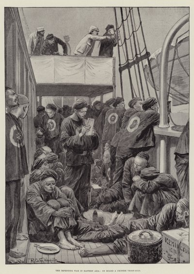 中国の軍艦船に搭載された東アジアの差し迫った戦争 作： Richard Caton Woodville junior