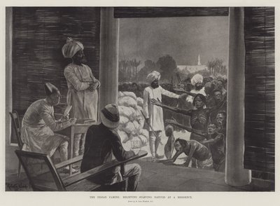 インドの飢饉、居住地で飢えた先住民を救う 作： Richard Caton Woodville junior