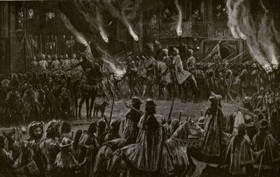 マーチングウォッチ、「ハッチンソンのイギリス国民の物語」、1923年頃のイラスト 作： Richard Caton Woodville junior