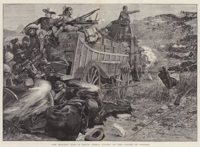 南アフリカのマタビリ戦争、ワゴンのラガーへの攻撃 作： Richard Caton Woodville junior