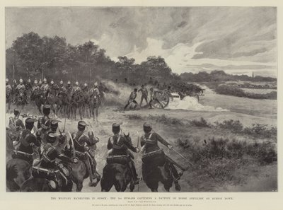 サセックスでの軍事作戦、バートンダウンで第3騎兵が馬の砲兵隊を捕獲 作： Richard Caton Woodville junior