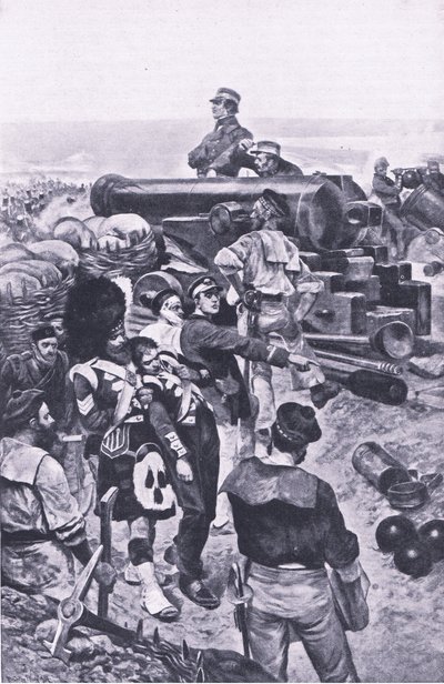 セバストポリへの攻撃、1855年、陸と海でのイギリスの戦い、1915年のイラスト 作： Richard Caton Woodville junior