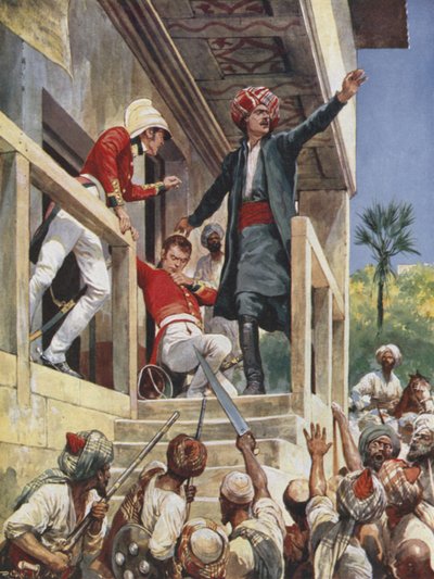 アレクサンダーバーンズ卿の家への攻撃、1841年 作： Richard Caton Woodville junior