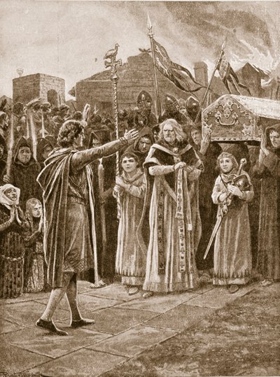 ウィリアム1世の遺体は「ハッチンソンのイギリス国民の物語」の挿絵、1920年頃の埋葬を拒否した 作： Richard Caton Woodville junior