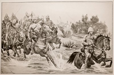 大きな進歩：ヴァール川を渡る王立馬砲（騎兵師団） 作： Richard Caton Woodville junior