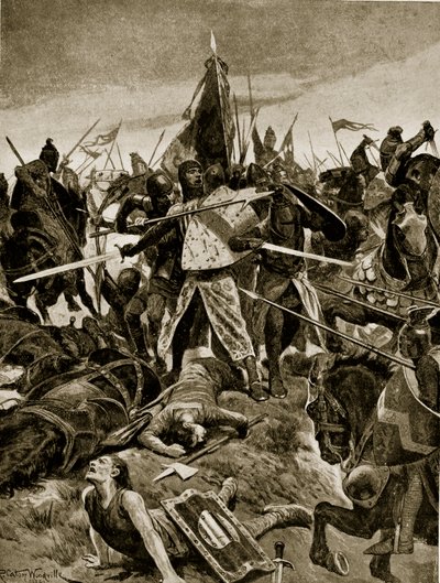 イブシャムのドモンフォールの最後のスタンド、「ハッチンソンのイギリス国民の物語」、1920年頃のイラスト 作： Richard Caton Woodville junior