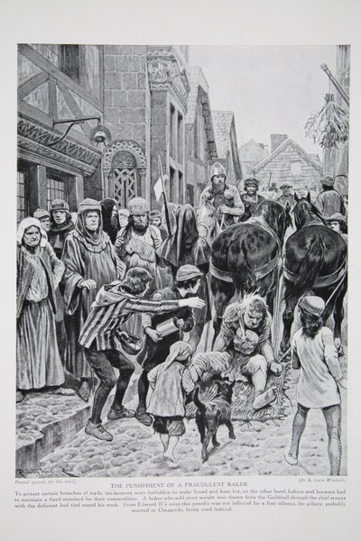 詐欺師の罰、「ハッチンソンのイギリス国民の物語」、1923年頃のイラスト 作： Richard Caton Woodville junior