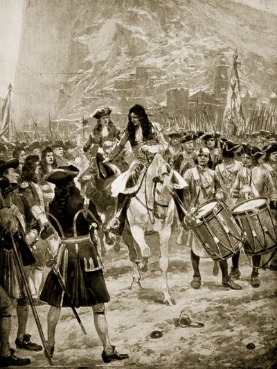 1704年7月24日、イギリスへのヒブラルター降伏、「ハッチンソンのイギリス国民の物語」、1923年頃のイラスト 作： Richard Caton Woodville junior