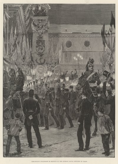 パリのロシア海軍将校を称えるたいまつ行列 作： Richard Caton Woodville junior