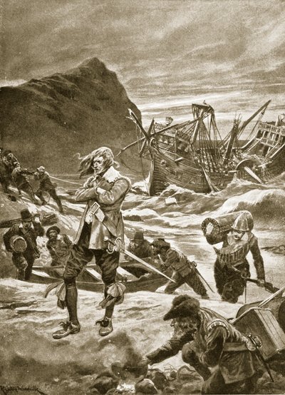 1609年のバミューダ諸島の難破、「ハッチンソンのイギリス国民の物語」、1923年頃 作： Richard Caton Woodville junior