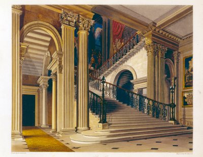 ウィリアムジェームズベネット（1787-1844）、ウィリアムヘンリーパイン（1769-1843）、1819年に刻まれた「王室の邸宅の歴史」の階段、バッキンガムハウス 作： Richard Cattermole